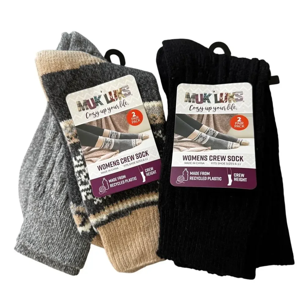 MUK LUK (4) pair Woman's Crew Socks Shoe Sz 6-11 New Giftable COZY Cable Knit
